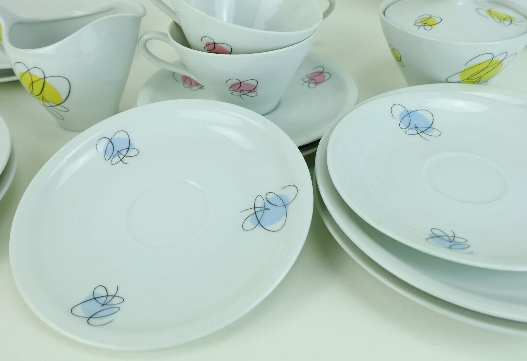 Mid century coffee crockery schirnding bavaria abstract decor in pastel colors 1950s