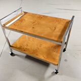 Vintage rolling side table in elm burl and chrome, 1970s