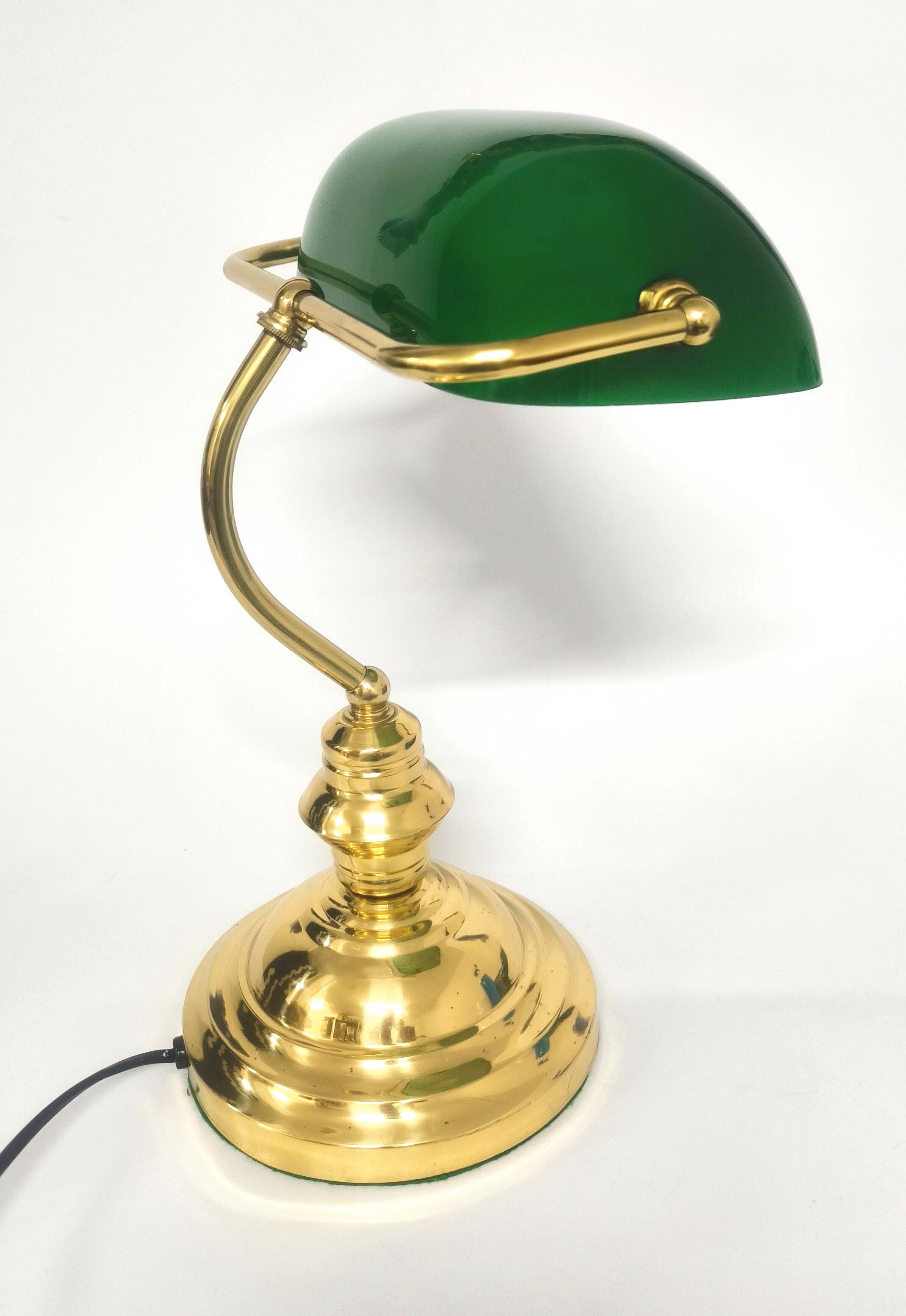 Lampe vintage de banquier en verre opalin vert