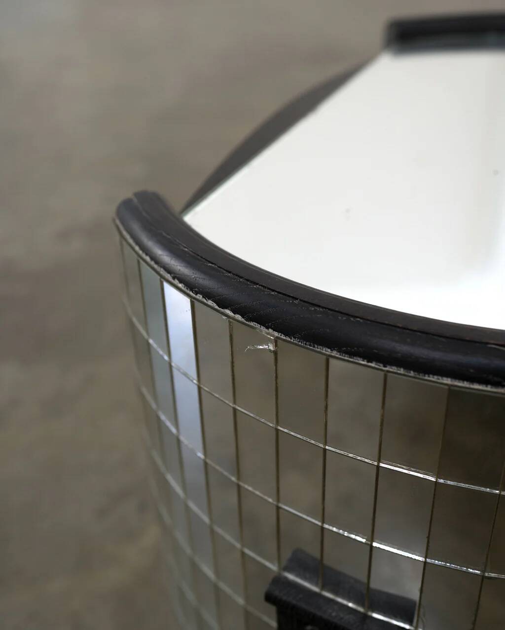 Vintage ebonised oak and mirror mosaic side table