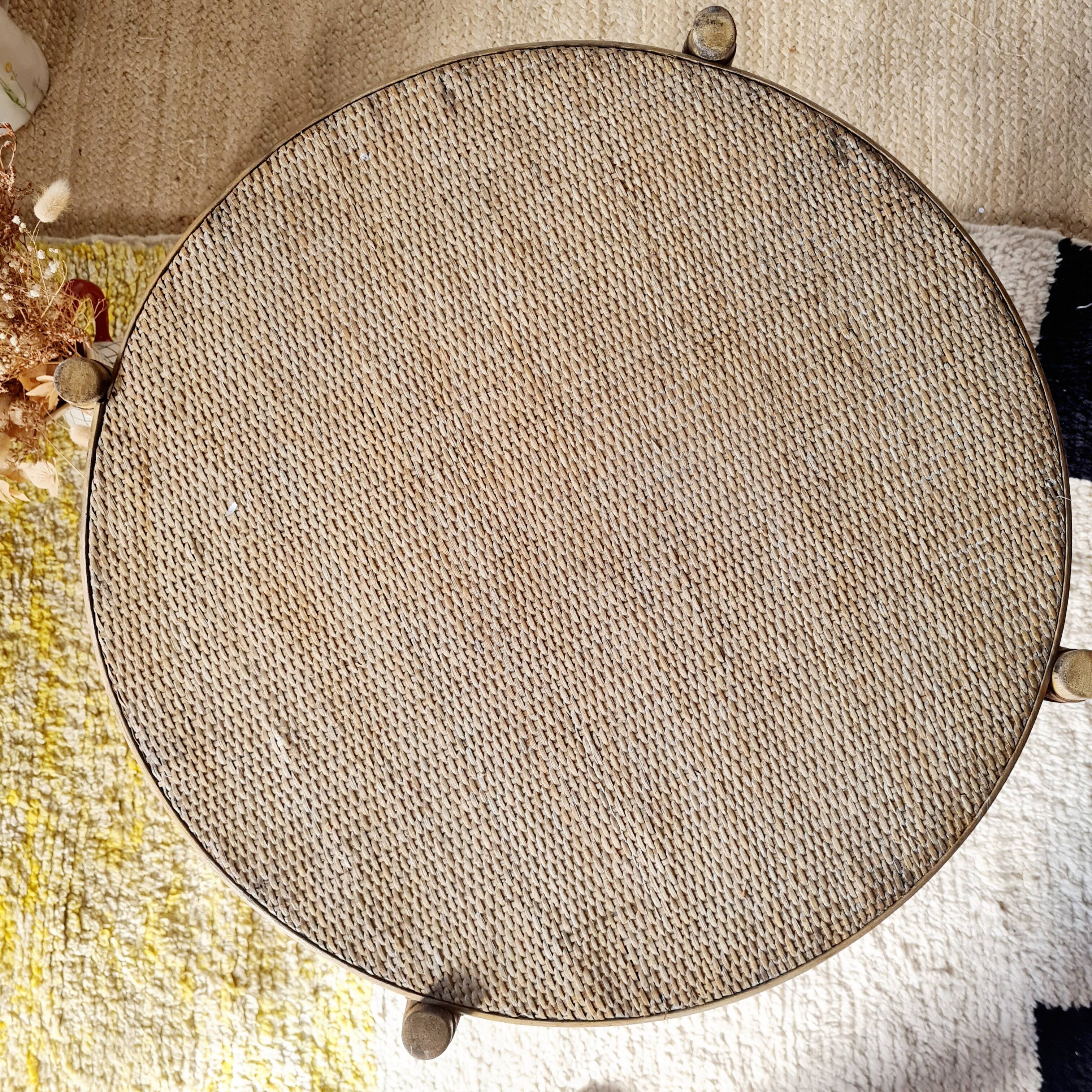 Vintage rattan side table with two round tops – 1960
