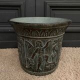 Pair of planters from the 60s with antique decor, green background