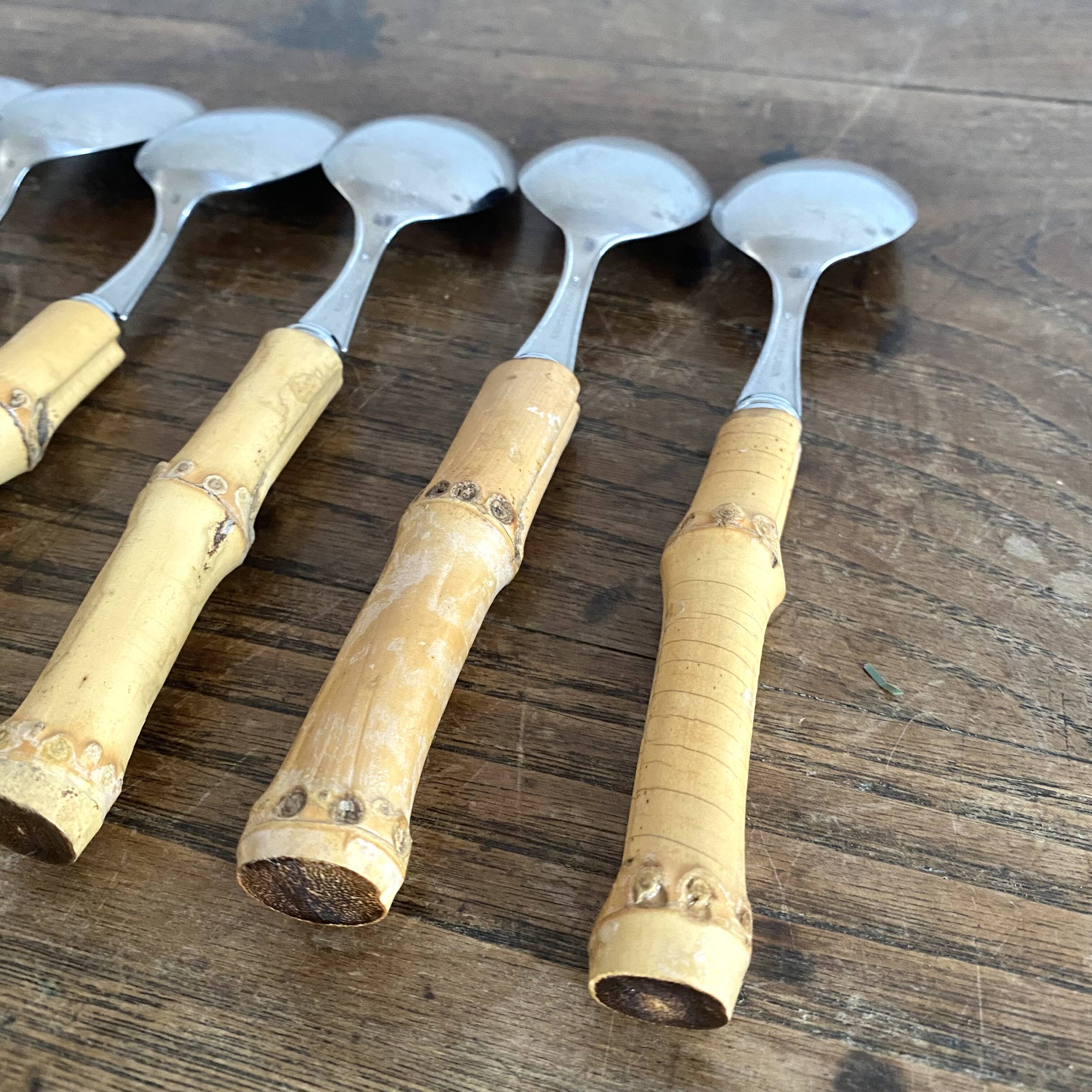 Vintage soup spoons with bamboo handle