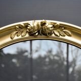 Cadre vide ovale doré ancien avec fleurs sculptées bois et stuc 63 x 53