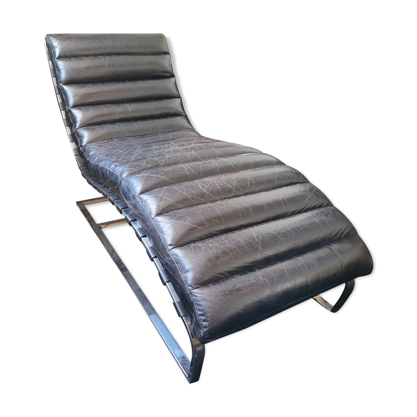 Black leather chaise longue divan