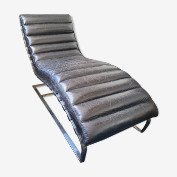 Black leather chaise longue divan