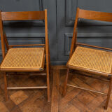 Suite of 11 folding chairs with canning 1980 wooden surround