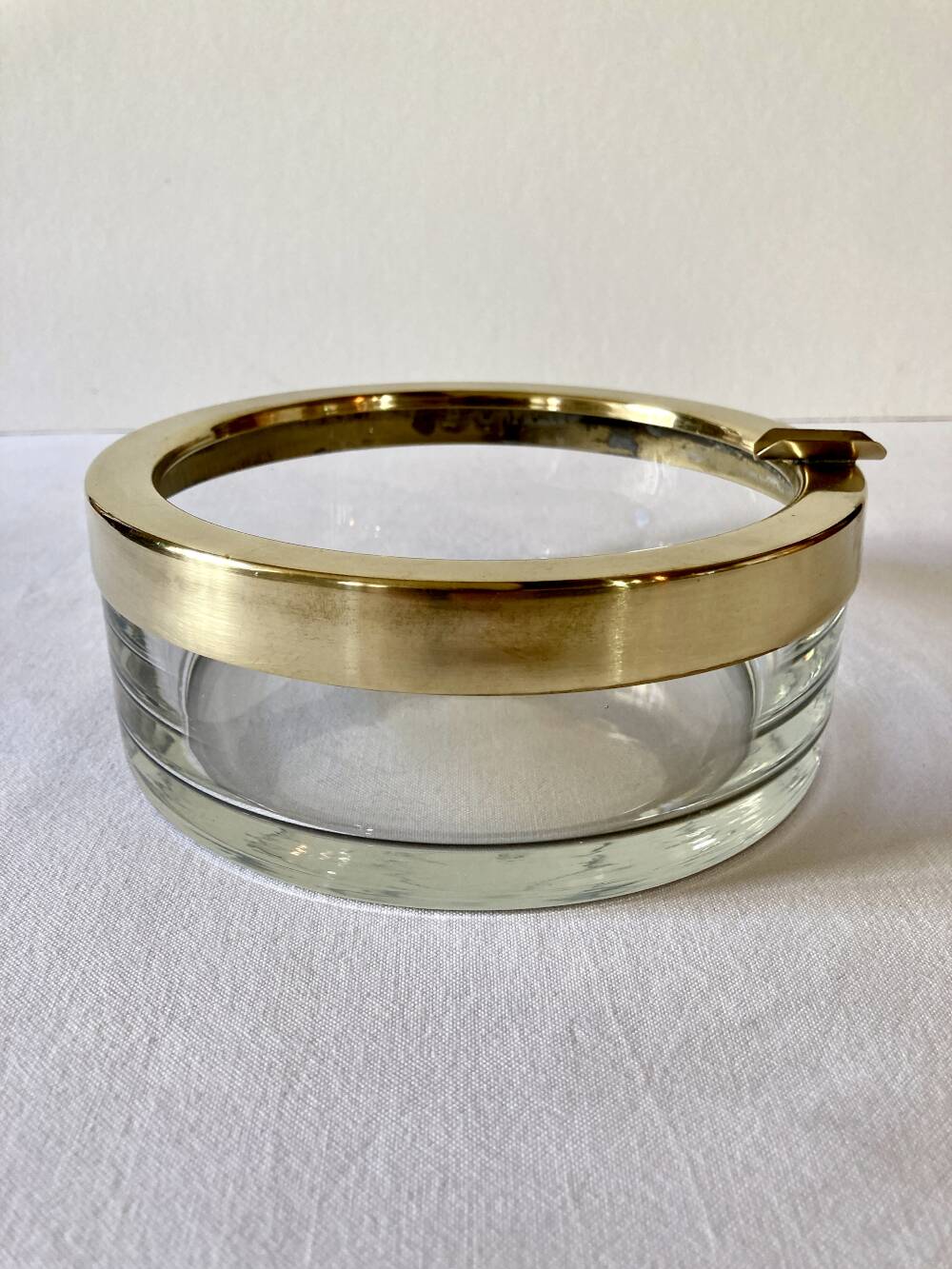 Large glass and brass ashtray