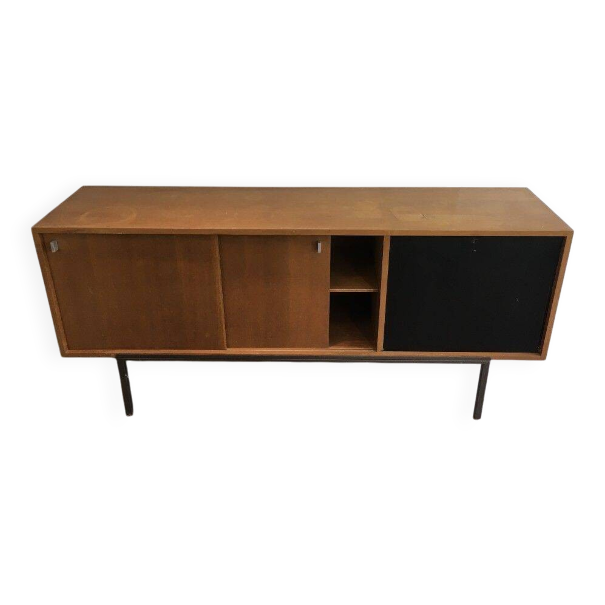 Sideboard with double sliding doors and bar on a metal base