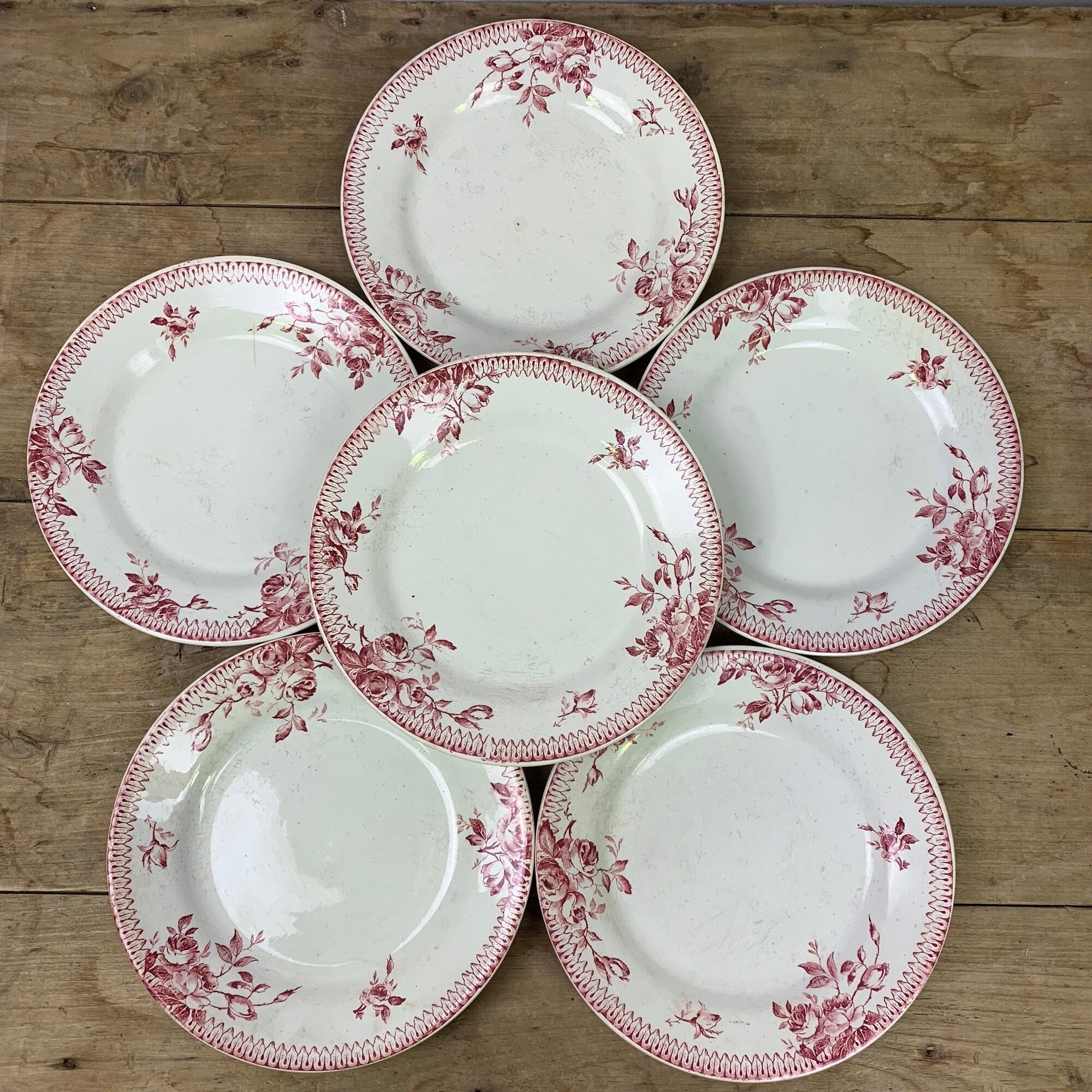 Lot of 6 plates in porcelain of Gien model Pomponnette