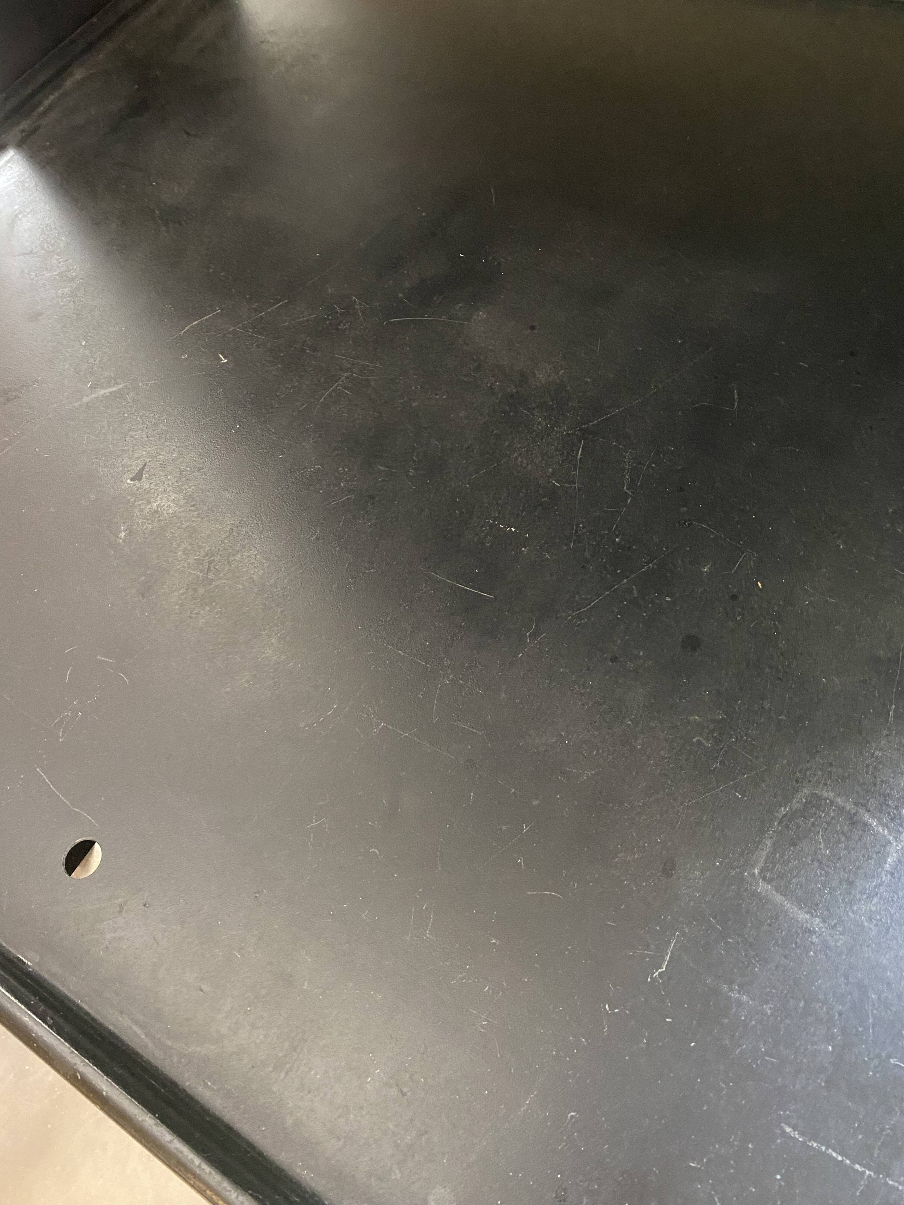 Postal sorting desk with a sliding top part back and forth.
