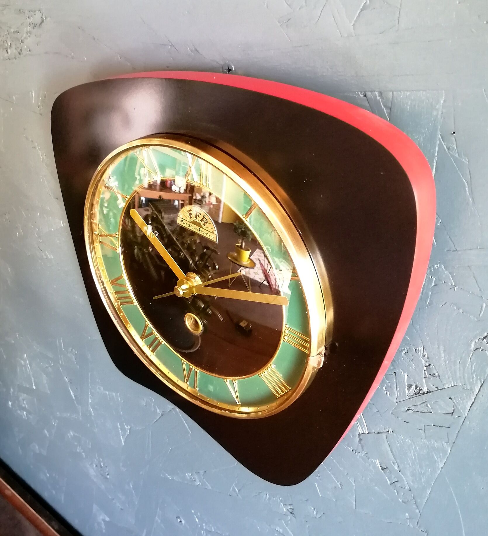 Clock vintage formica silent wall clock "ffr black and green"