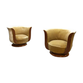 Set of 2 art deco Tulip lounge chairs by hotel ‘Le Malandre’