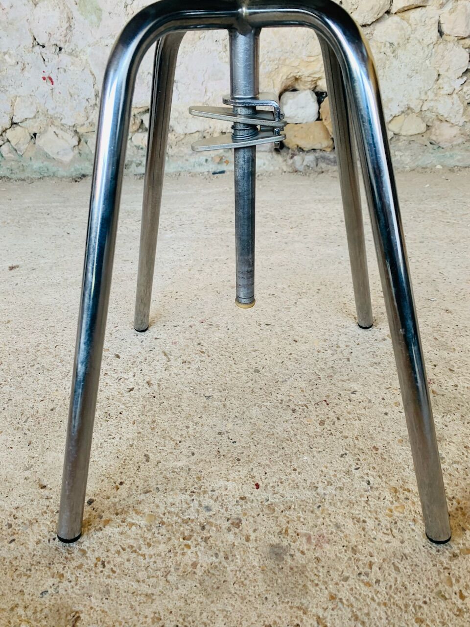 Vintage industrial metal and wood stool with adjustable swivel seat, 1960's