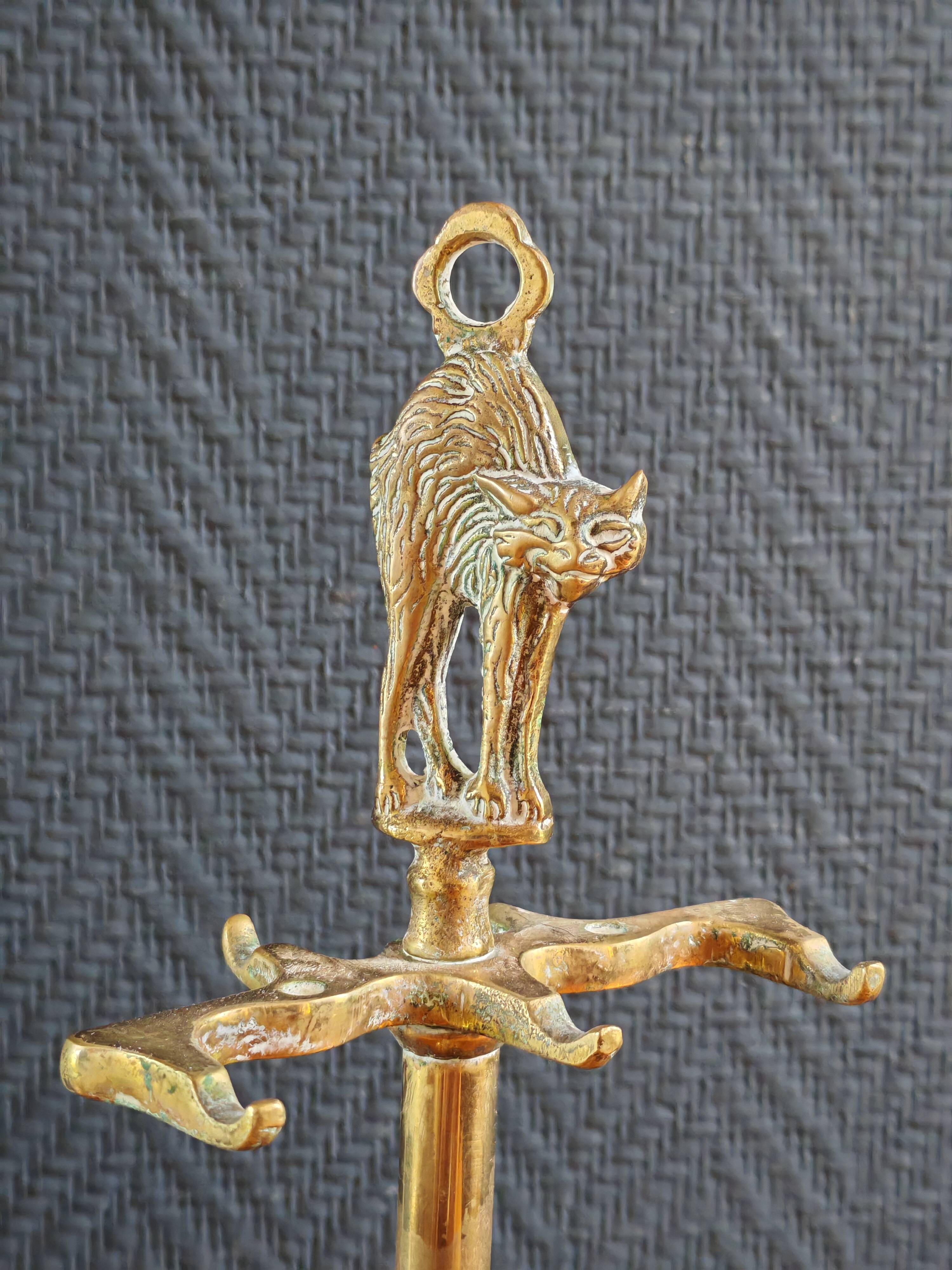 Vintage Brass Fireplace Tools Cat Decor