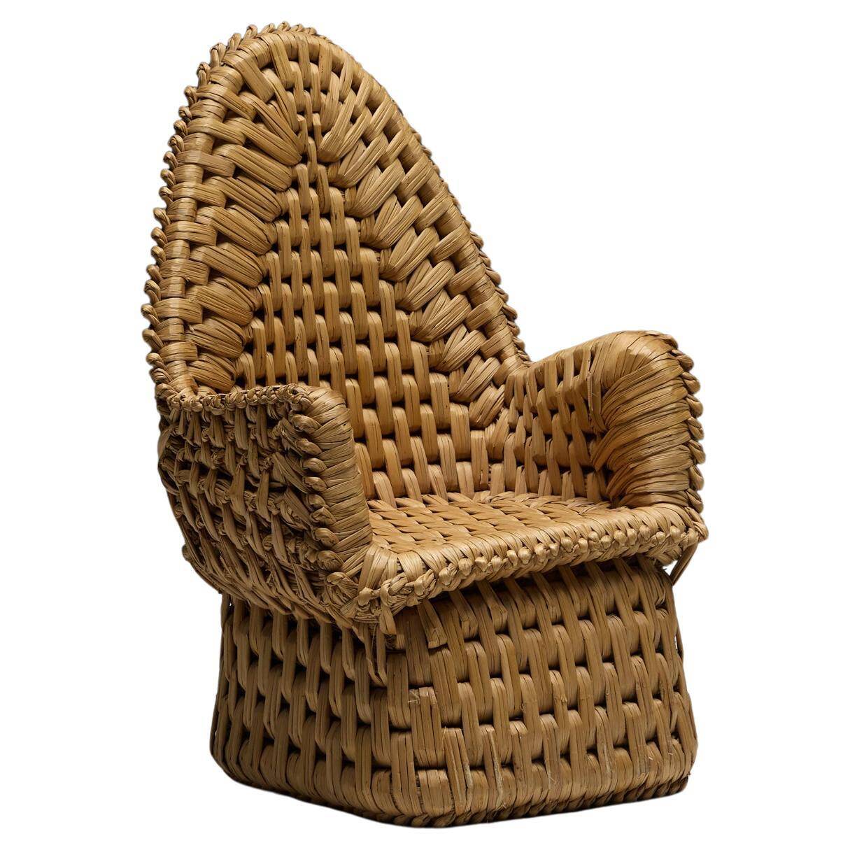Vernacular Woven Straw Armchair, France, Early 20th Century