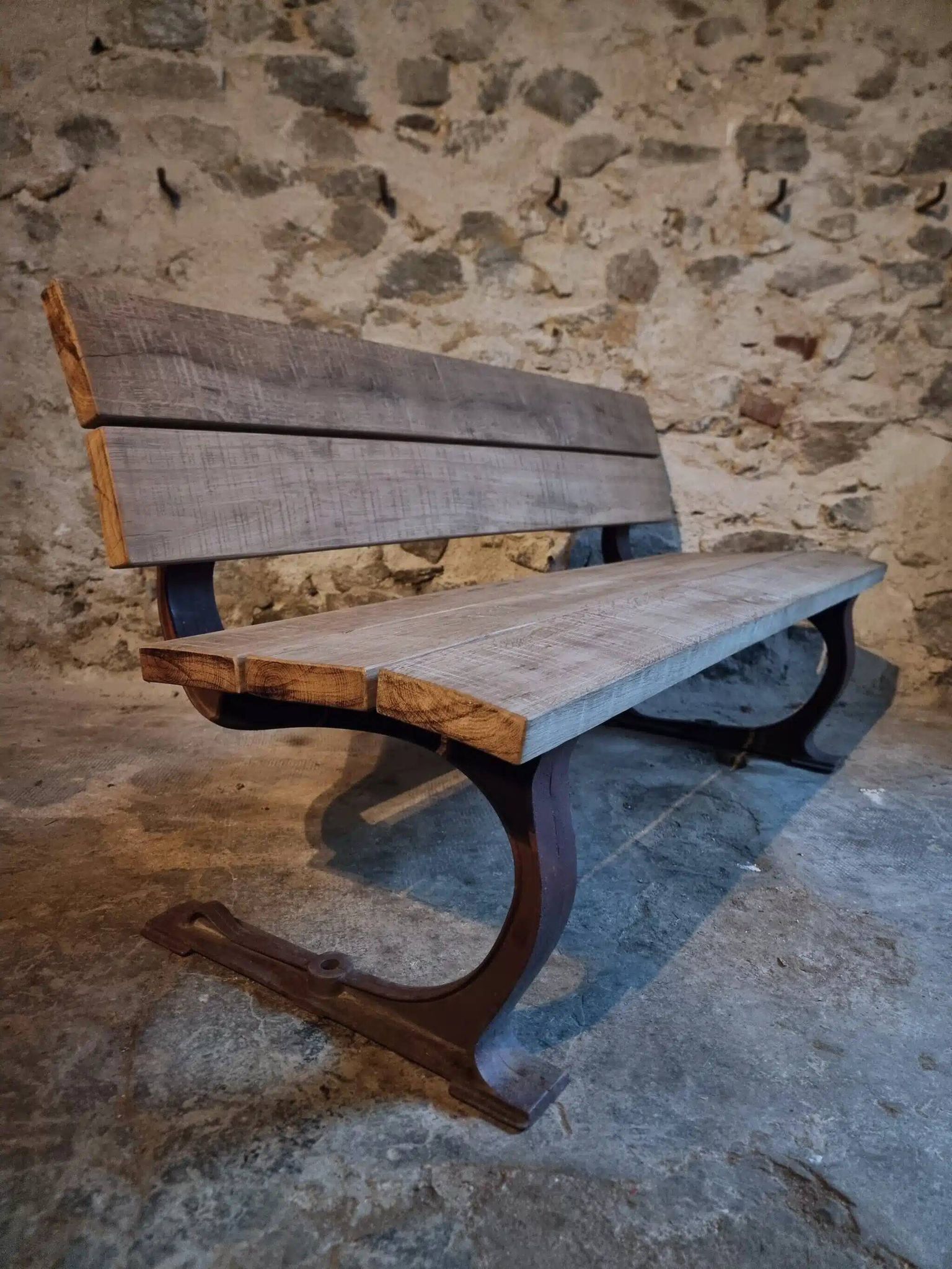 Vintage garden bench – oak and cast iron – from the 1960s