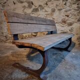 Vintage garden bench – oak and cast iron – from the 1960s