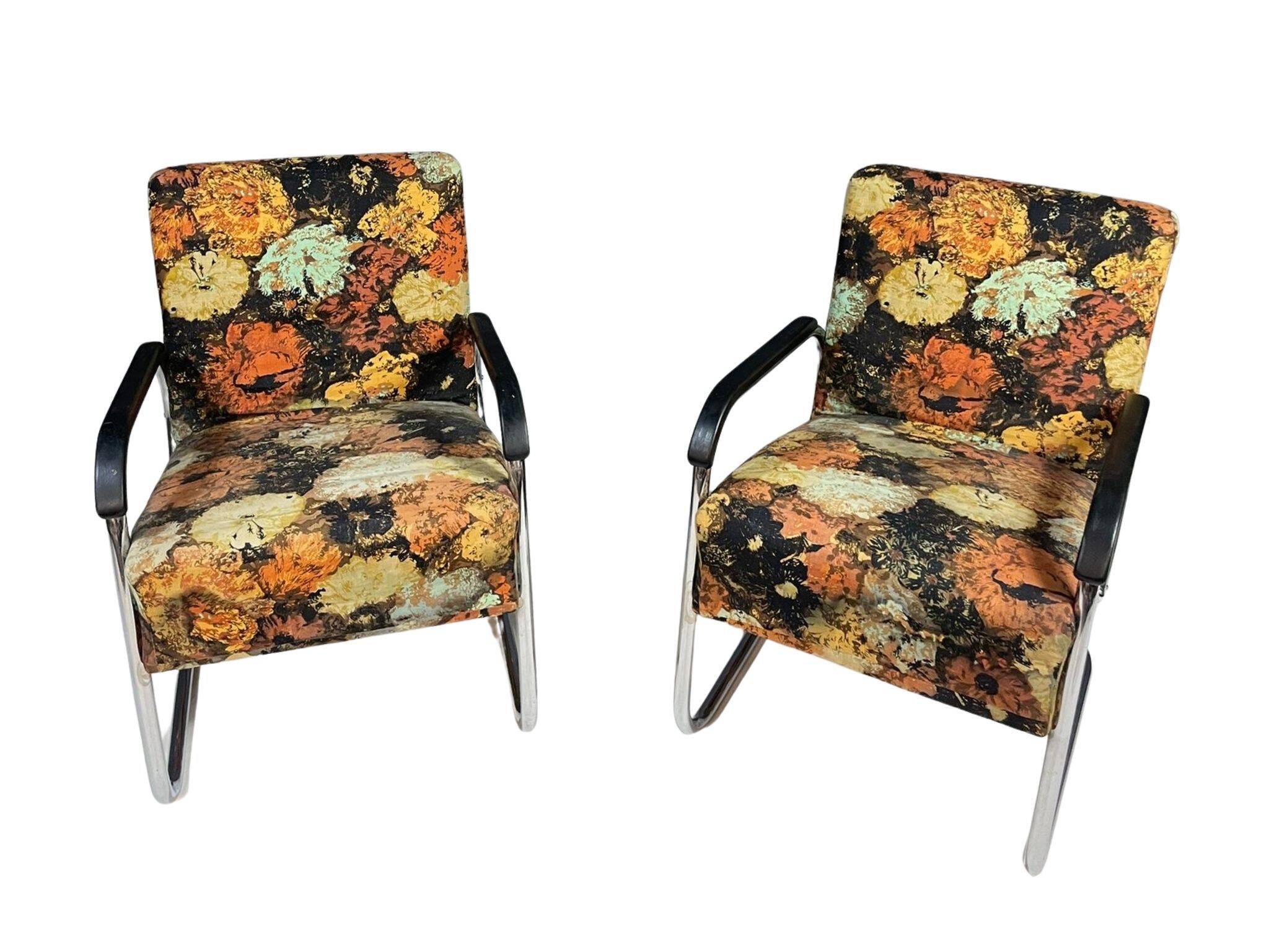 Pair of functionalist chromed armchairs, Eastern Europe, 1950s