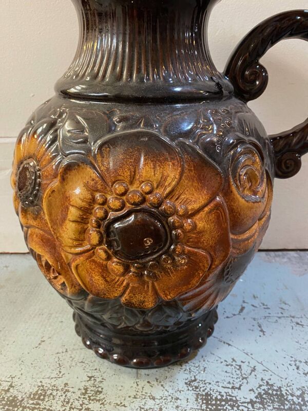 Potiche en ceramique allemande scheuerich decor fleurs annees 70