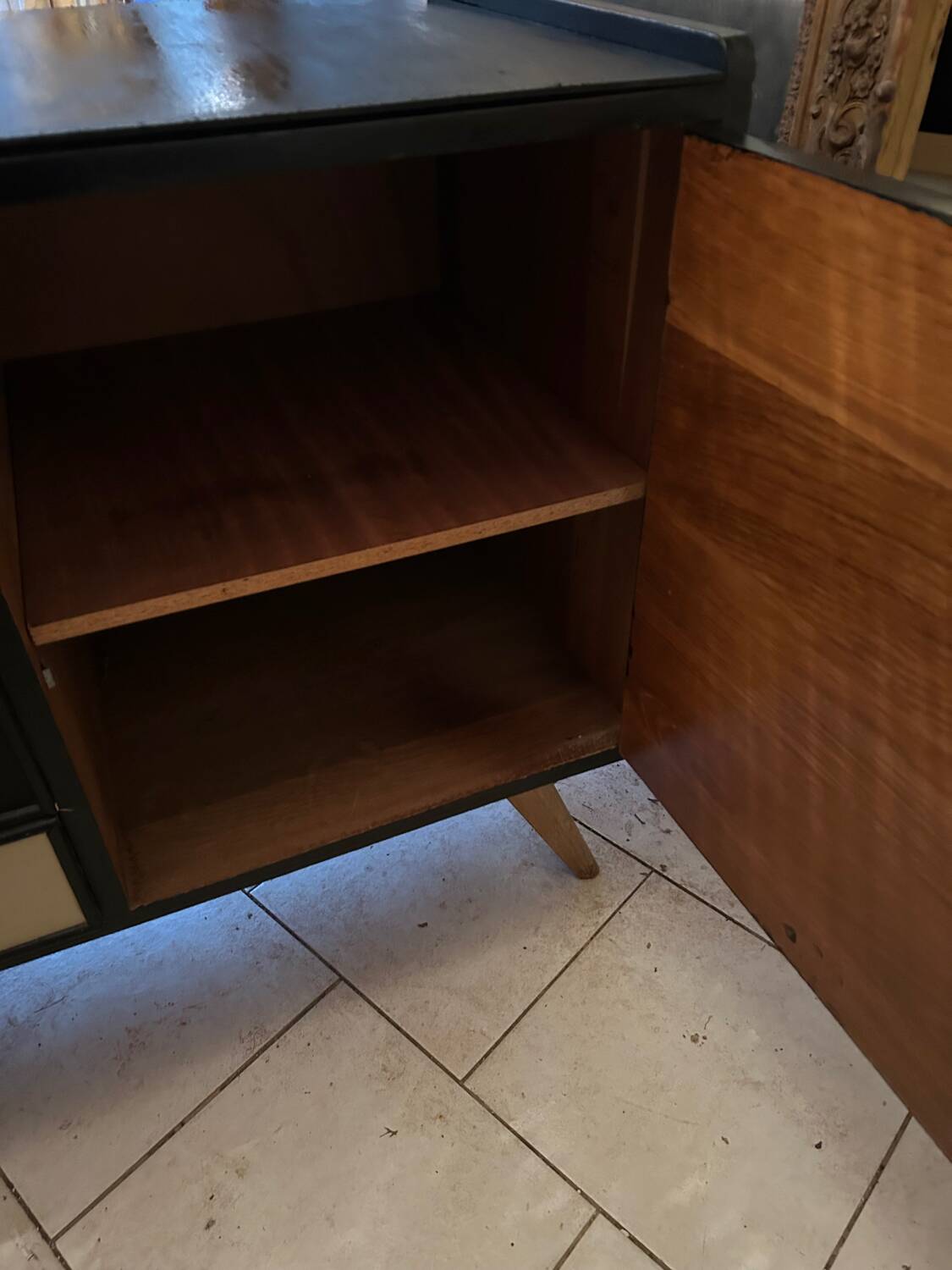 1960s leather and wood buffet sideboard