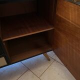 Commode buffet année 60 cuir et bois