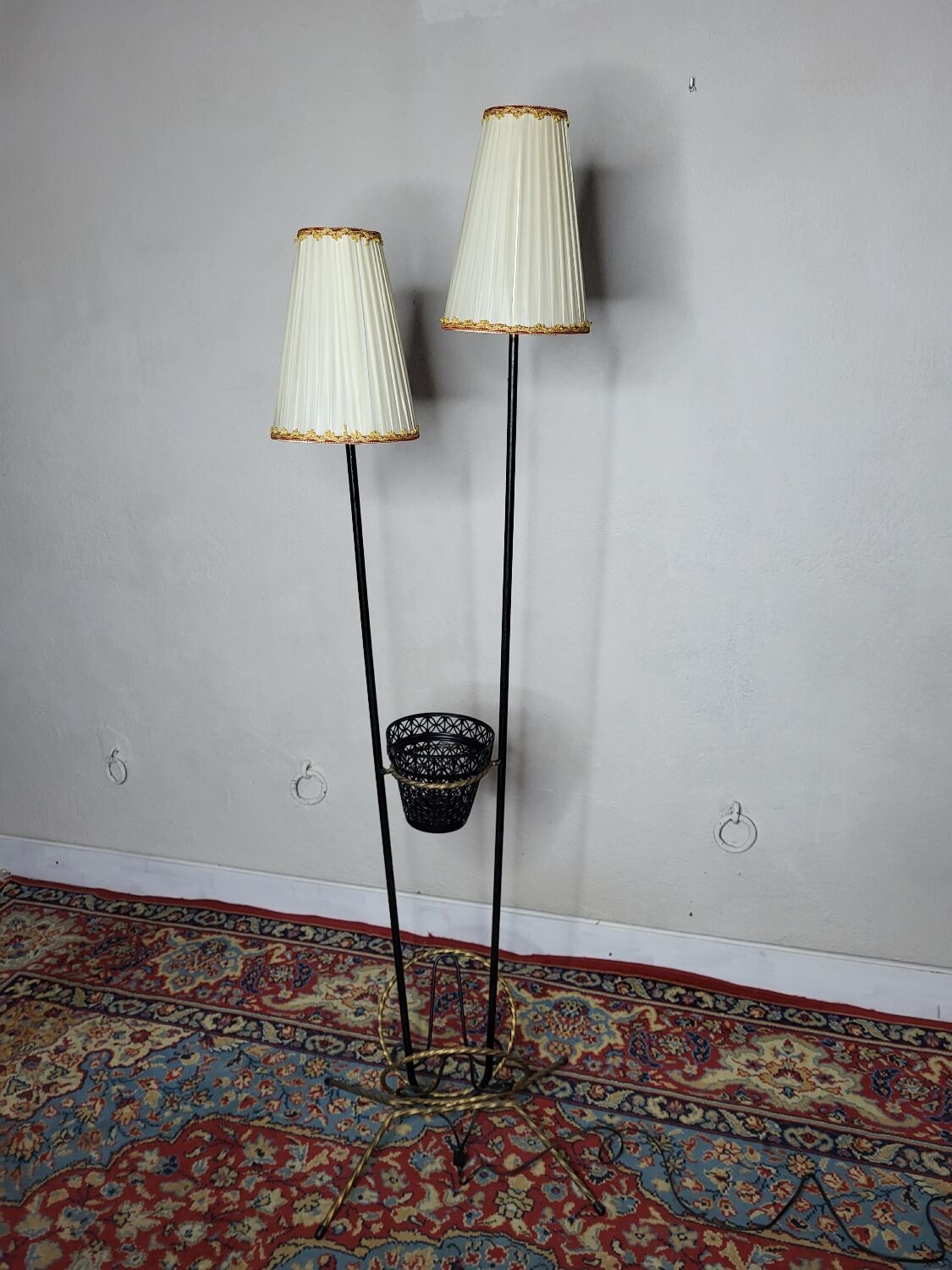 Vintage floor lamp magazine door in wrought iron
