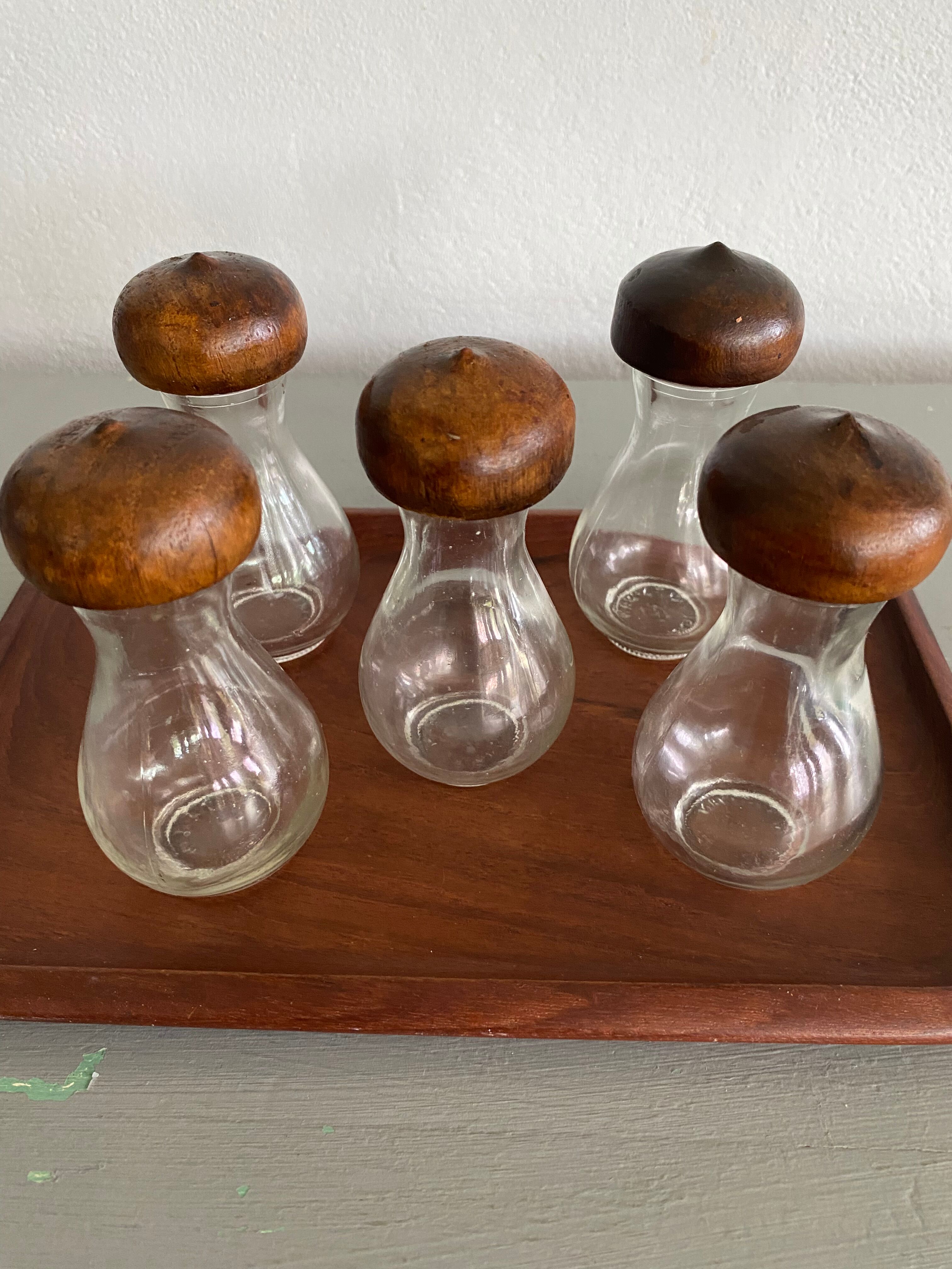 Set of glass and wood spice jars