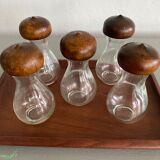 Set of glass and wood spice jars