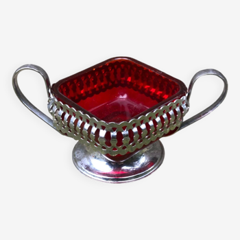 1964 Table sugar bowl 17cm English basket style Ruby glass Old vintage