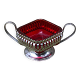 1964 Sucrier de table 17cm anglais style panier Verre Ruby Vintage ancien