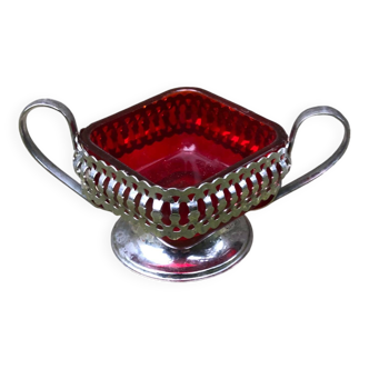 1964 Table sugar bowl 17cm English basket style Ruby glass Old vintage