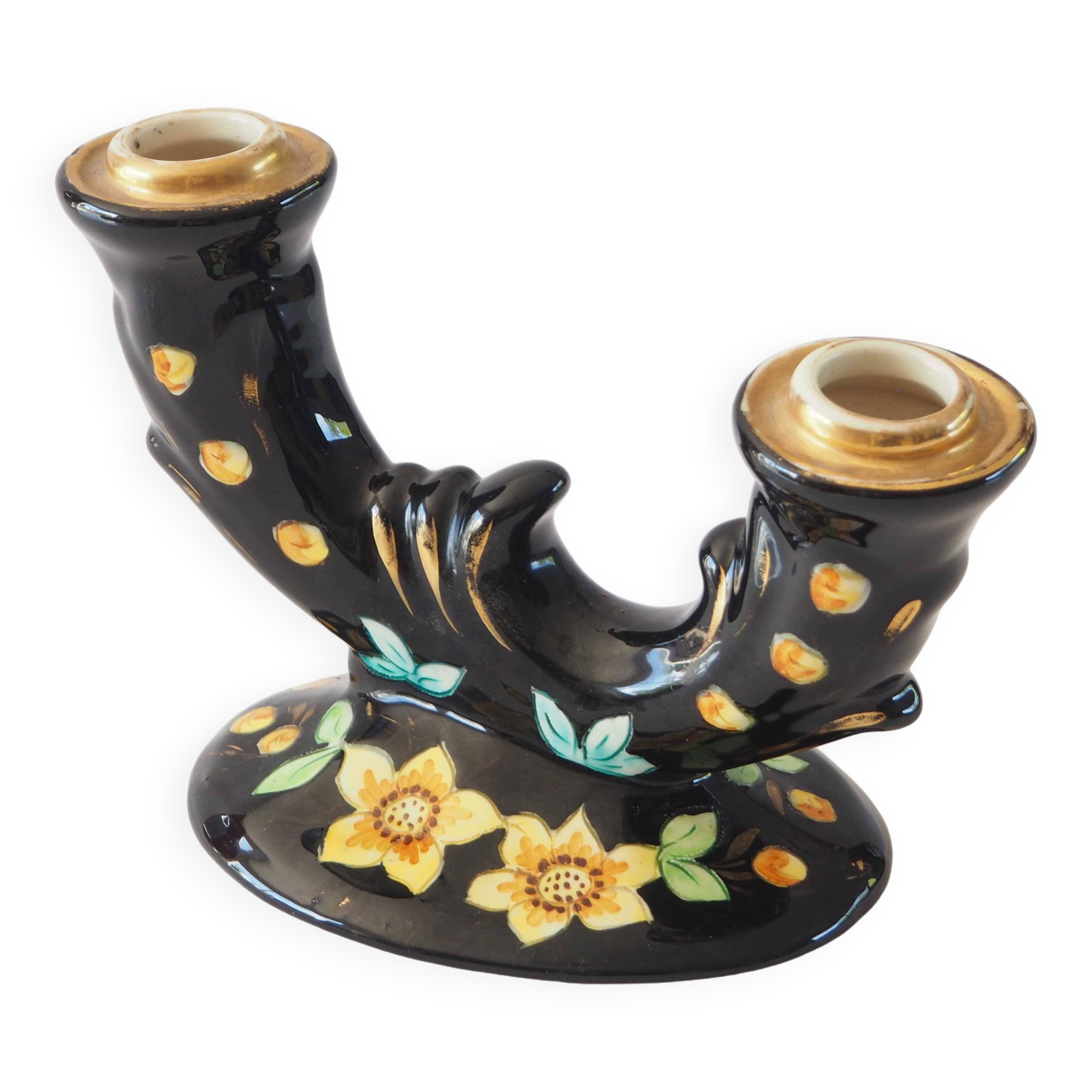 Double ceramic daffodil candle holder