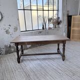 Farm table with turned legs, made of pine and birch, 180cm.