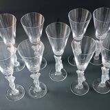 Set of 9 crystal flutes with Venus and Bacchus foot, Vannes and Bayel