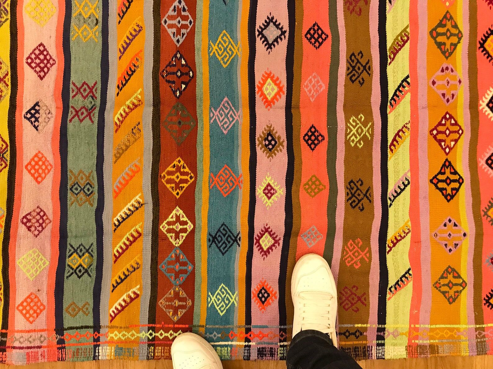 Colorful runner rug, handmade turkish kilim rug with ethnic patterns