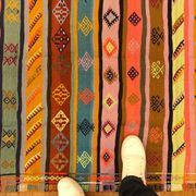 Colorful runner rug, handmade turkish kilim rug with ethnic patterns