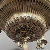 Large, rare antique chandelier in solid silver-plated bronze, Empire style, 12 light points.