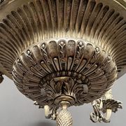 Large, rare antique chandelier in solid silver-plated bronze, Empire style, 12 light points.