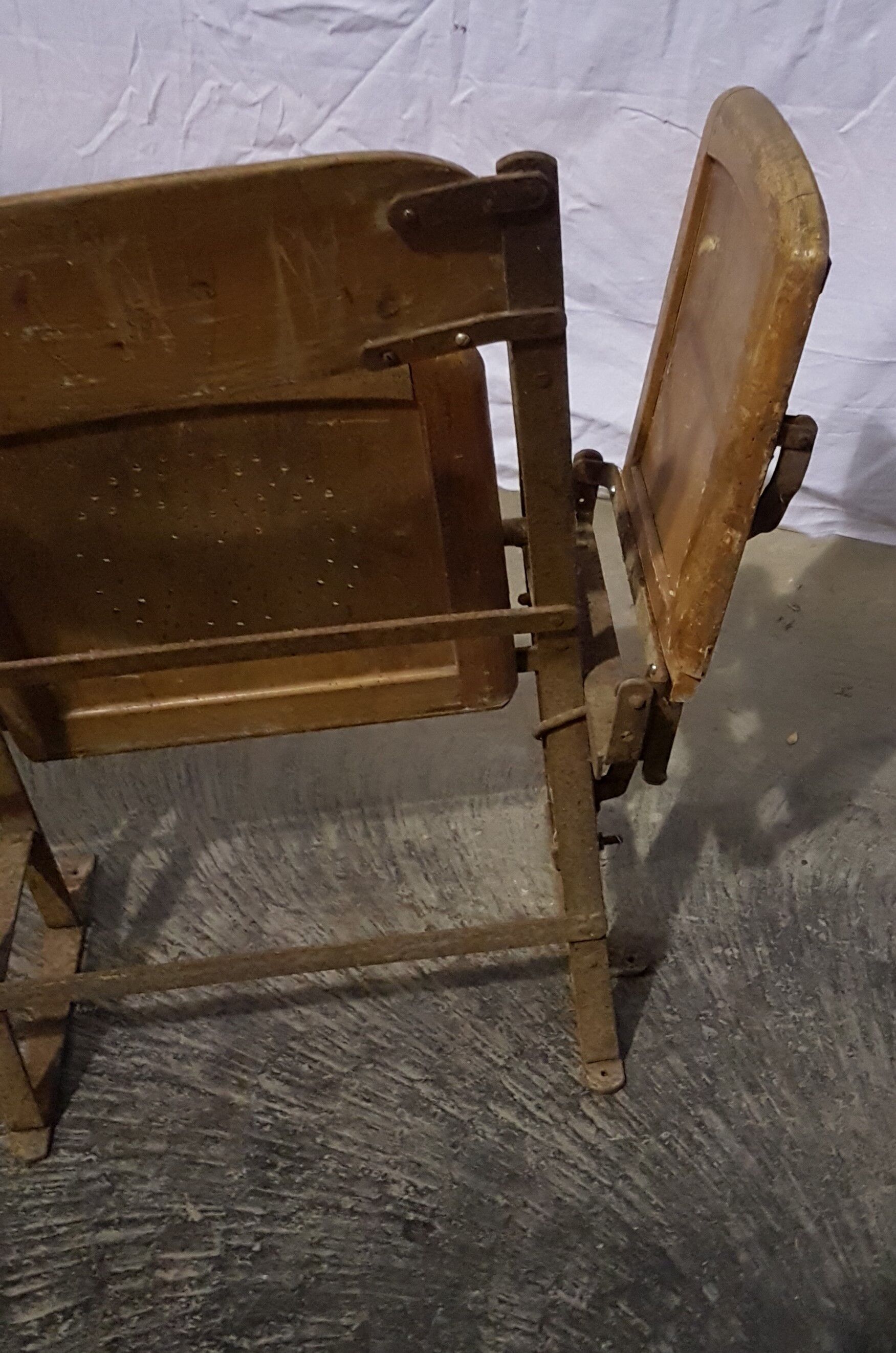 Luterma antique theatre bench circa 1930, vintage wrought iron cinema bench