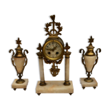 Clock fireplace trim and two vases in onyx and bronze style Louis XVI