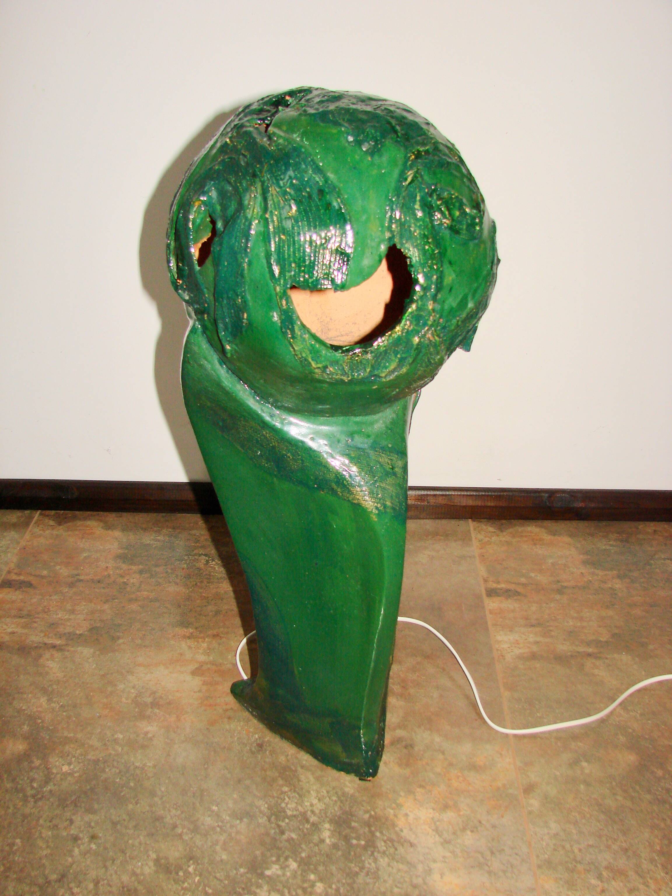 ‘Head’ sculpture lamp, glazed ceramic, vintage, Poland, 20th century