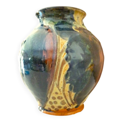 Vase en céramique émaillée, décor floral