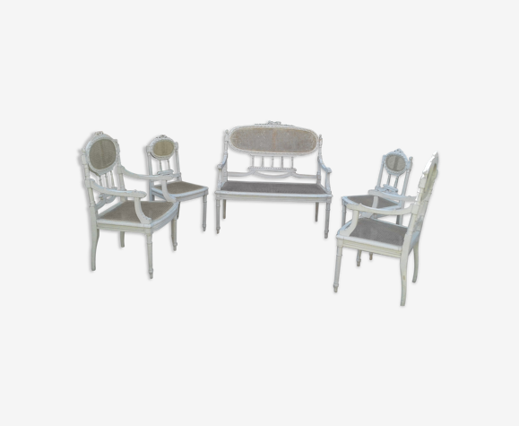 Salon en bois sculpté et cannage début 1900