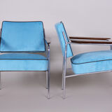 Blue velvet Art Deco seating set made in 1940s Czechia