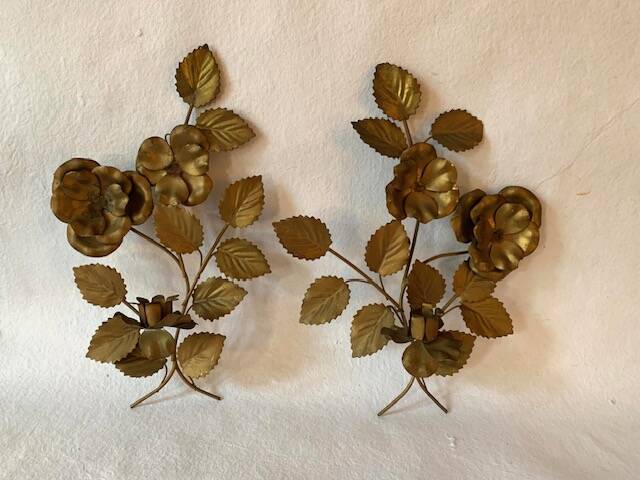 Pair of old wall lights, gold metal, 1950s