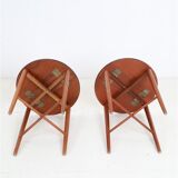 Set of 2 round mid-century teak side tables by Carlo Jensen for Poul Hundevad, 1960s, Danish modern design, foldable