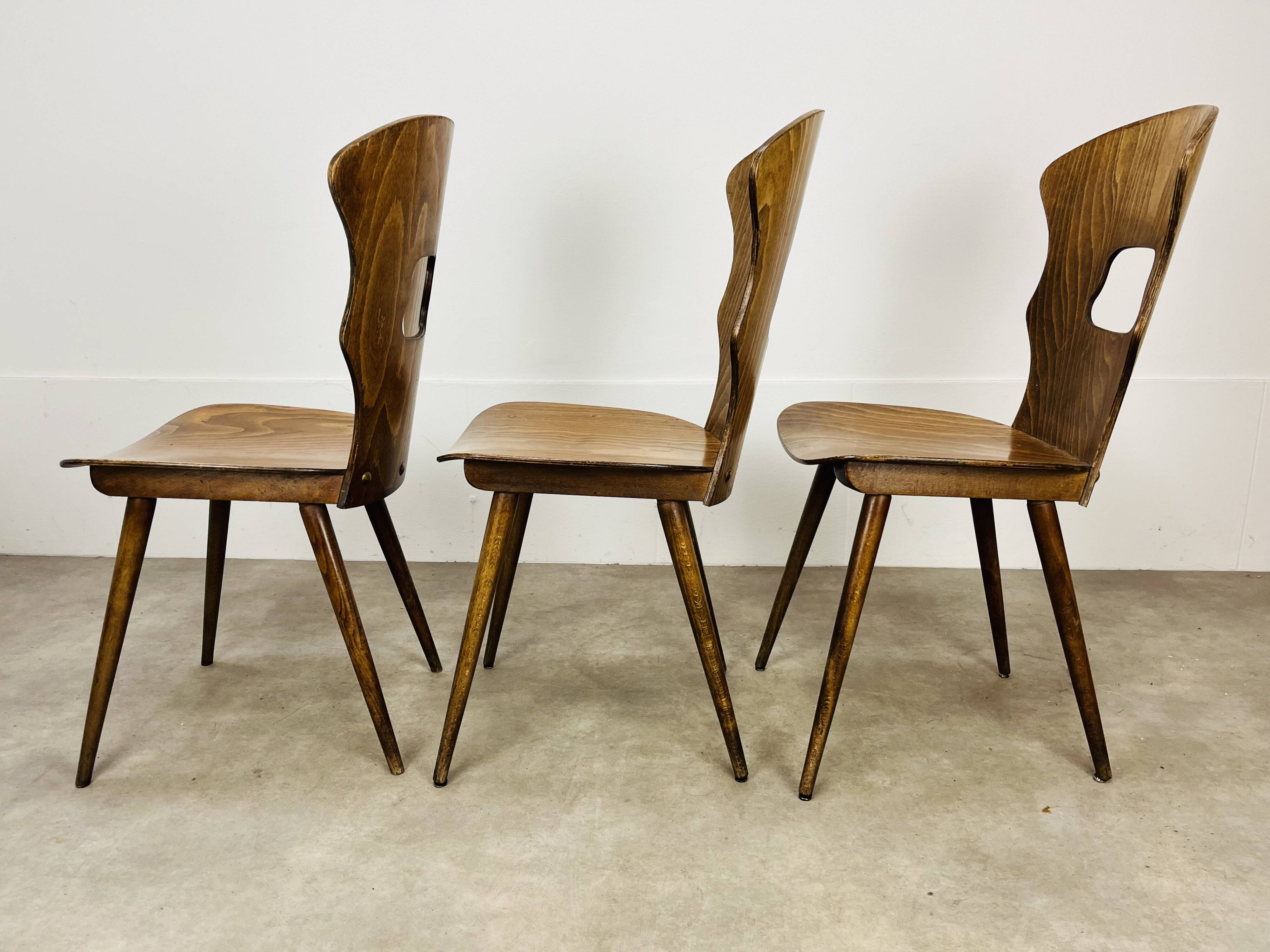 3 Gentiane Baumann chairs from the 60s, bistro style