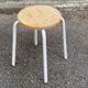 Scandinavian round stool in solid wood and white steel 1980 45cm