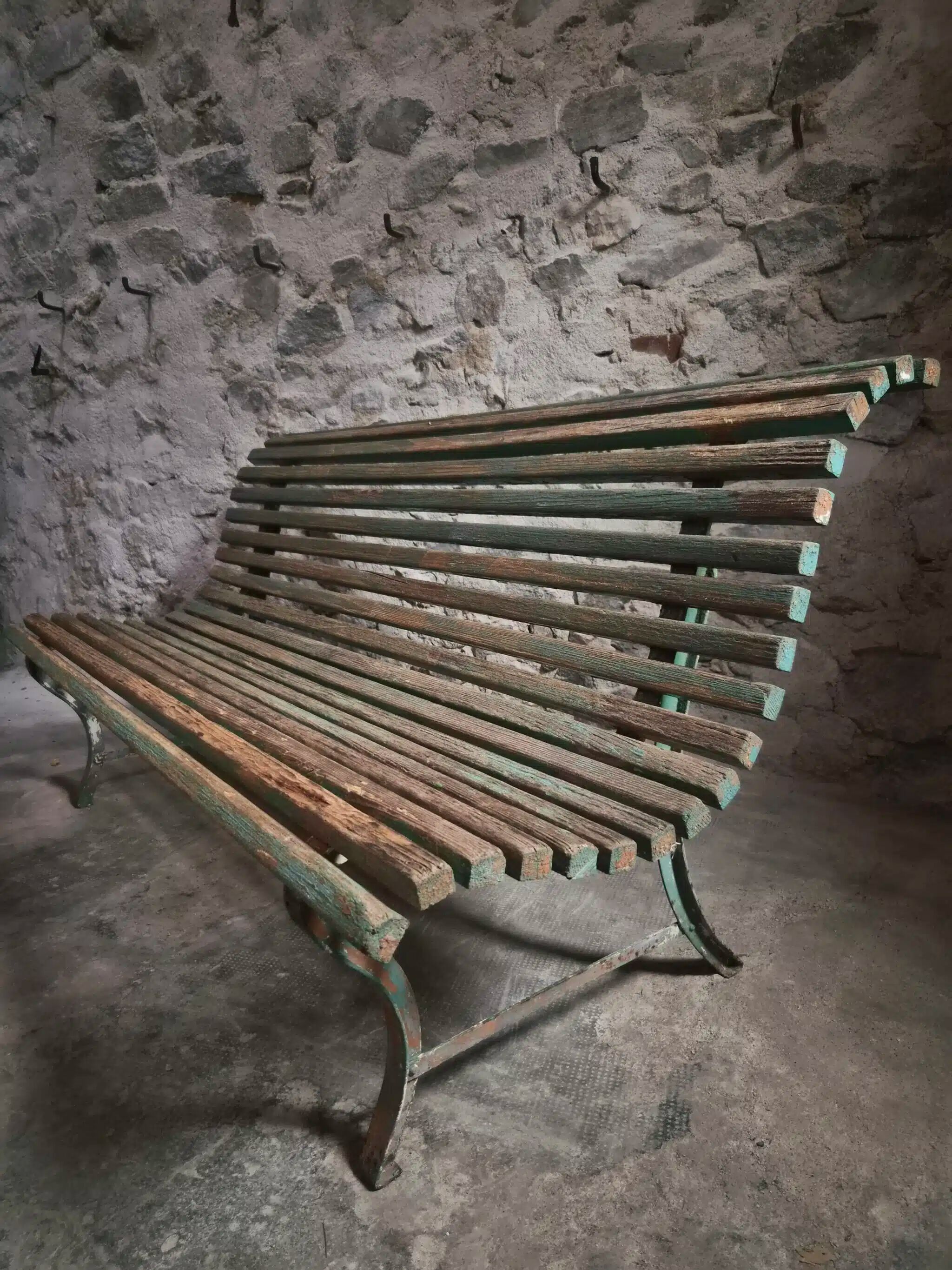 French garden bench in wood and iron, 1950s
